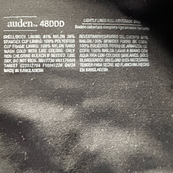 2‎ Auden Black Bras NWT Size 48DDD Lightly Lined Full Coverage Underwire - Picture 13 of 13